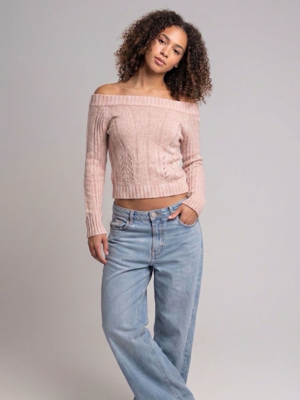 Vintage Express Pink Off the Shoulder Sweater